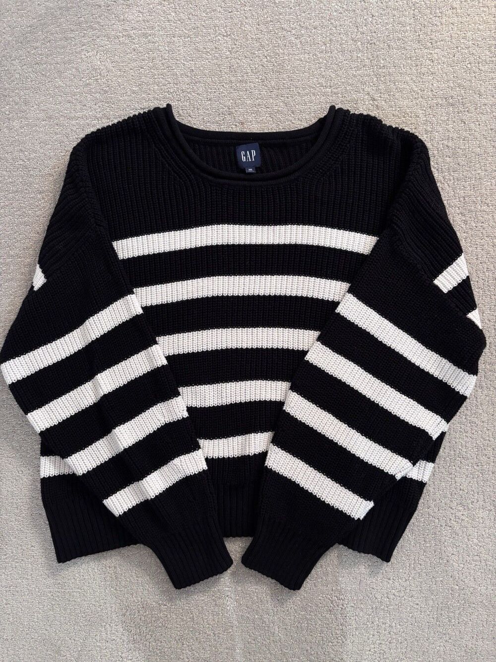 Gap Womens XXL Striped Oversized Knit Sweater Roll Neck Chunky Fisherman Coastal